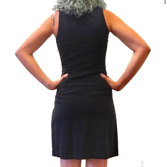 Theory Black Layered Ponte Dress Knit Sleeveless Tie Waist A-Line Mini Women 2 - Picture 2 of 8